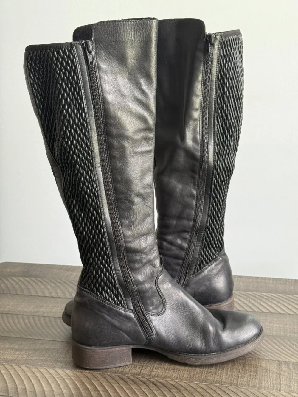 Rieker Women’s Black Leather Knee-High Riding Boots Stretch-Fit Size 8.5